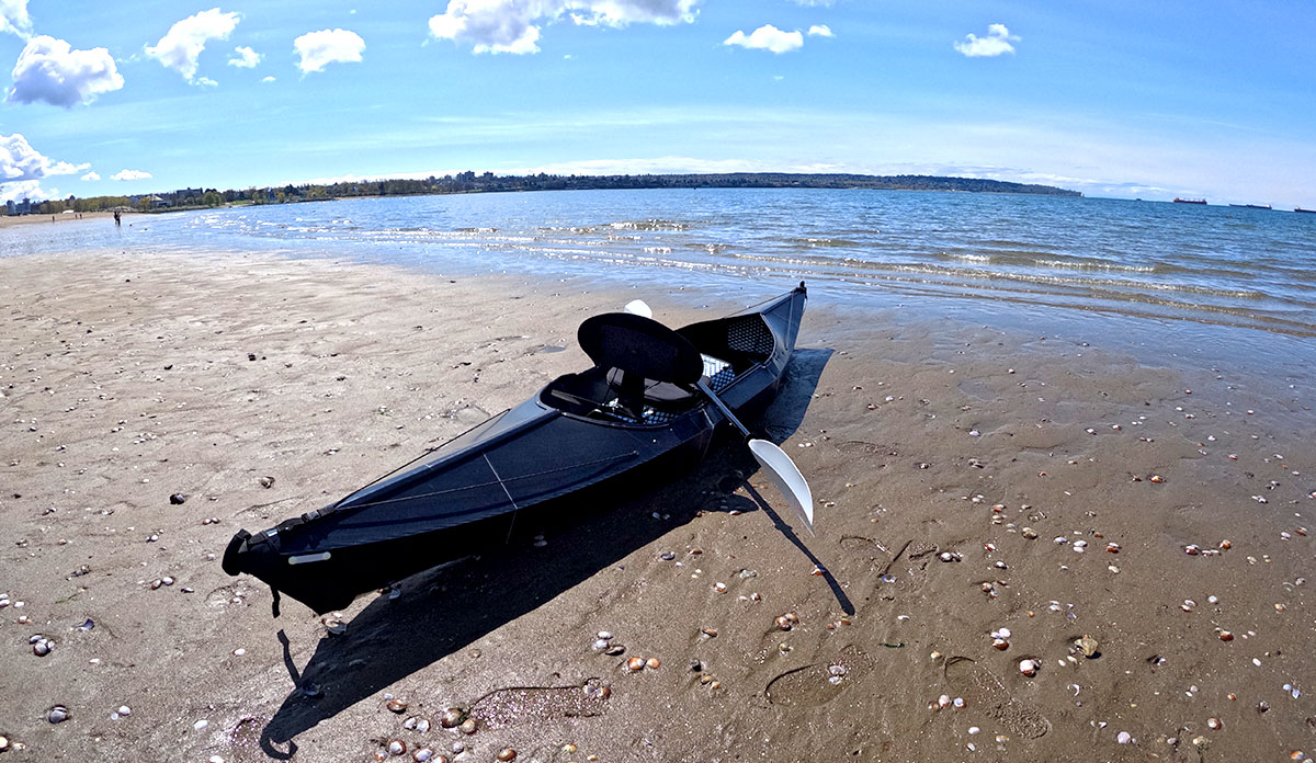Oru Kayak beach LT sport assembled on the beach at low tide