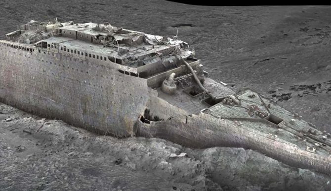 A 3D image of the Titanic stitched together from thousands of photos taken by submersibles in 2022