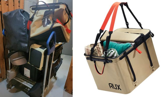 Rux bag on top of carrying cart with corner collapsed