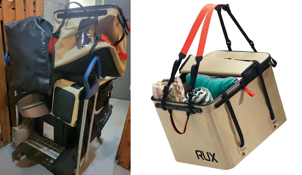 Rux bag on top of carrying cart with corner collapsed