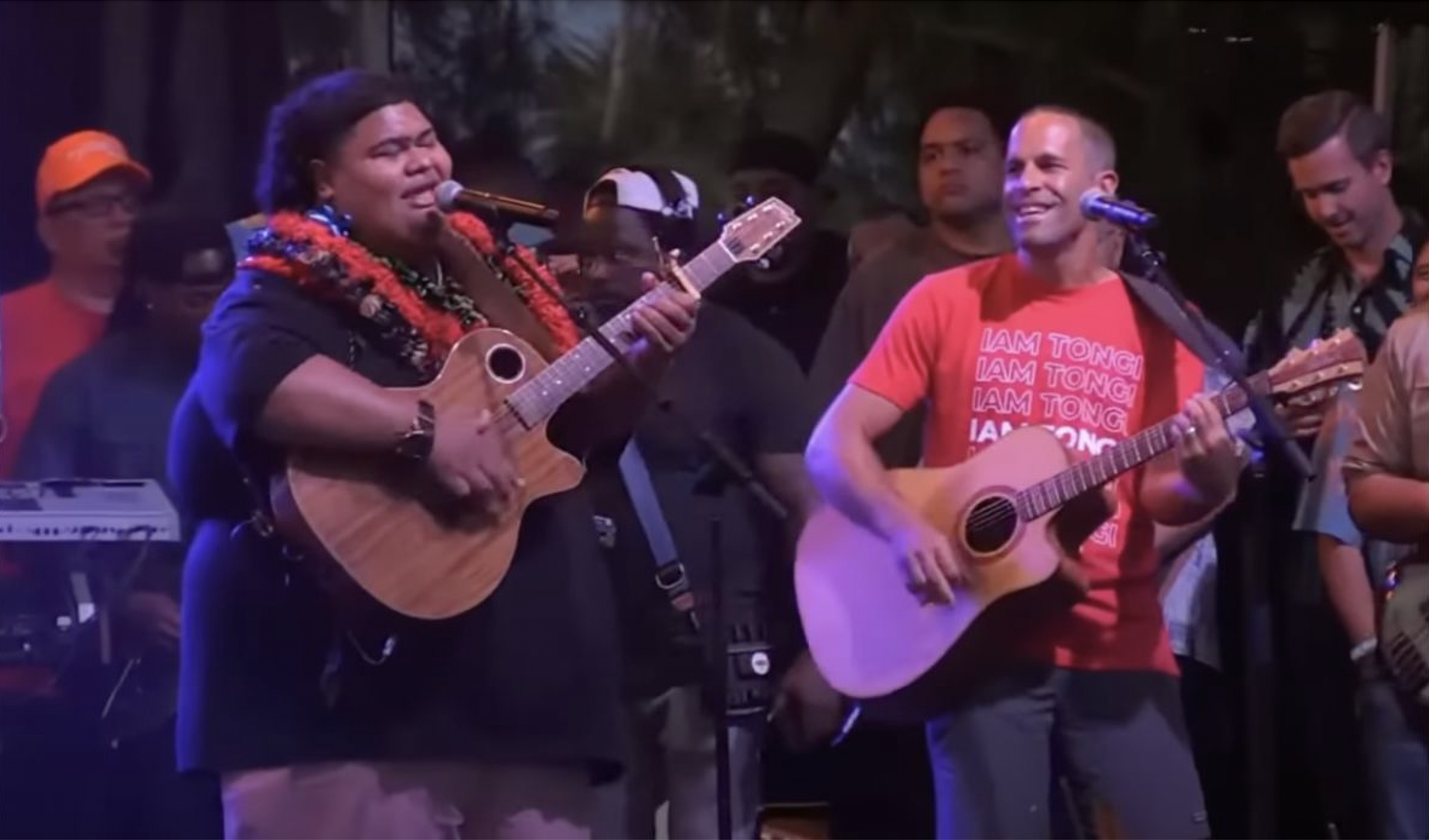 Iam Tongi and Jack Johnson performing at Turtle Bay