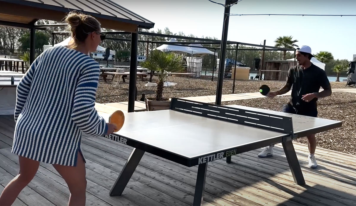 Gabriel Medina playing ping pong