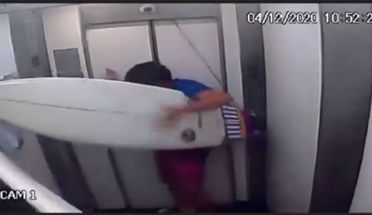 surfboard in elevator