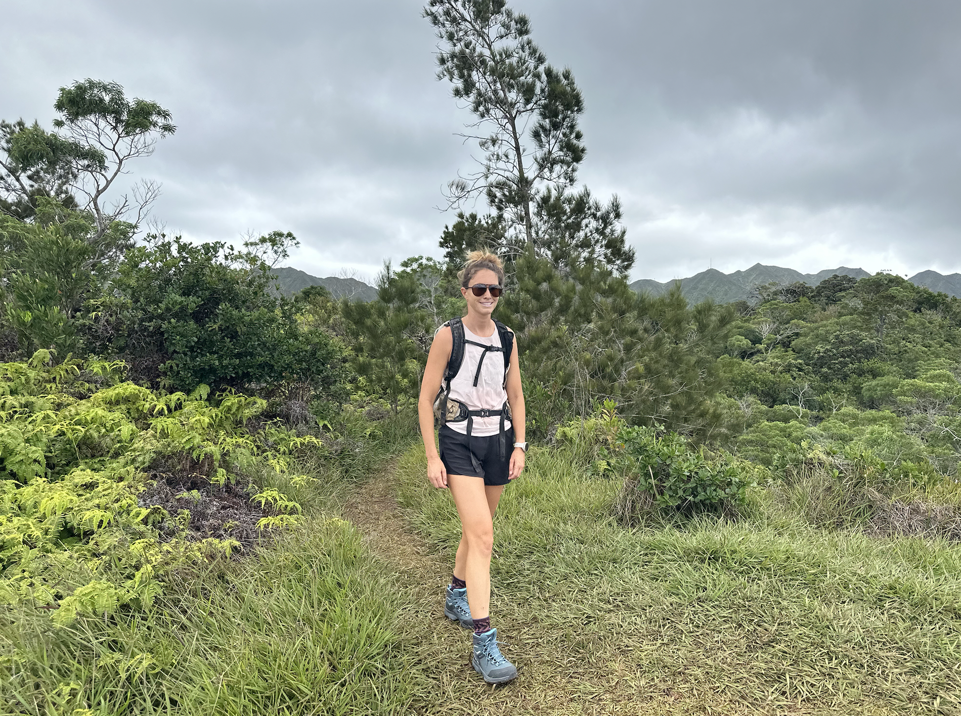 wearing La Sportiva hiking boots