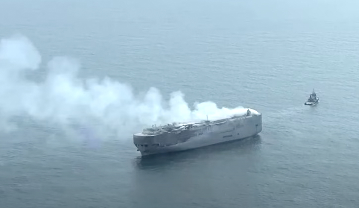 Fremantle Highway burning off the Dutch coast.
