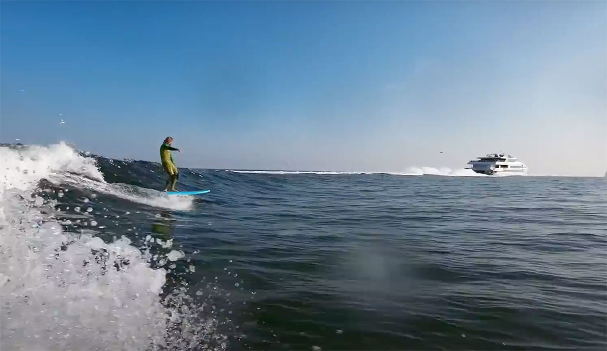 Ben Gravy surfing ferry wake wave