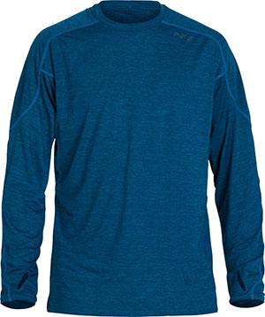 A blue rashguard by nrs against a white backdrop for our review of the best rashguards