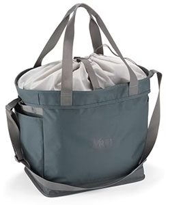 a photo of the rei co op pack away tote against a white background, for our review of the best beach bags