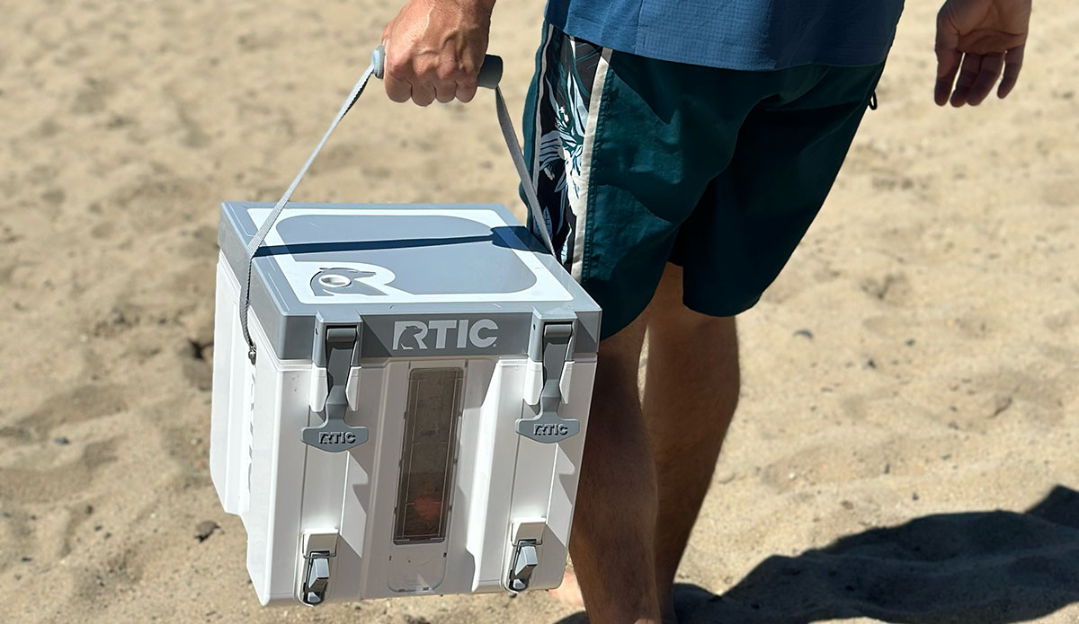 the RTIC halftime cooler being carried on the beach while being tested for our review.