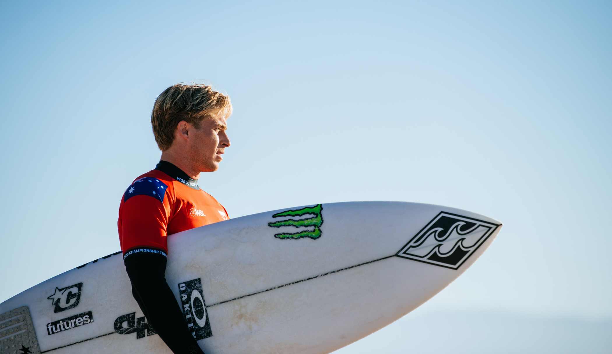 Ethan Ewing of Australia prior to surfing in Heat 2 of the Opening Round at the Corona Open J-Bay on July 13, 2023 at Jeffreys Bay, Eastern Cape, South Africa. (Photo by Beatriz Ryder/World Surf League)