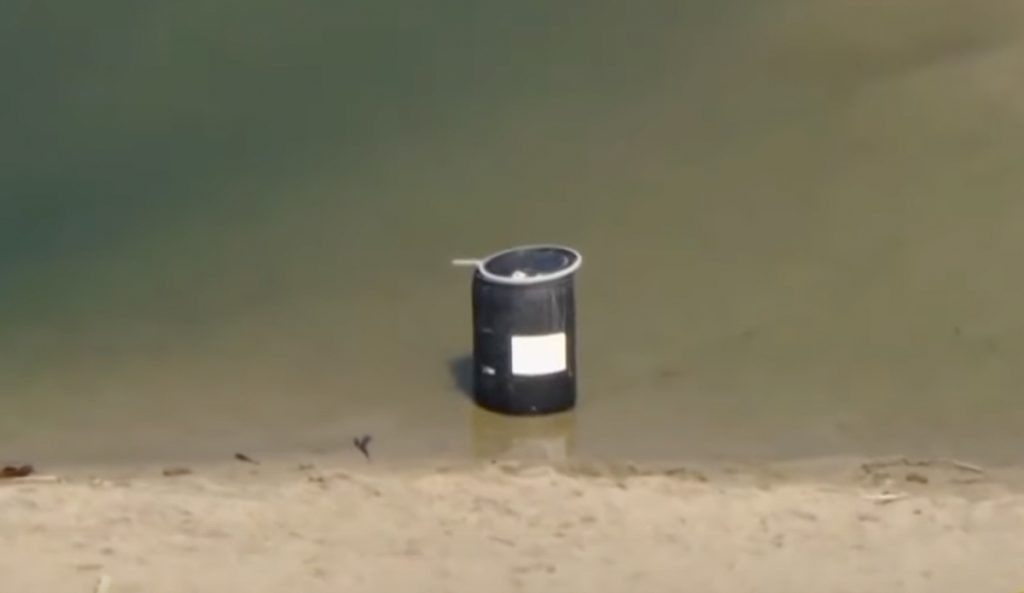 A barrel in which a body was found in Malibu Lagoon.