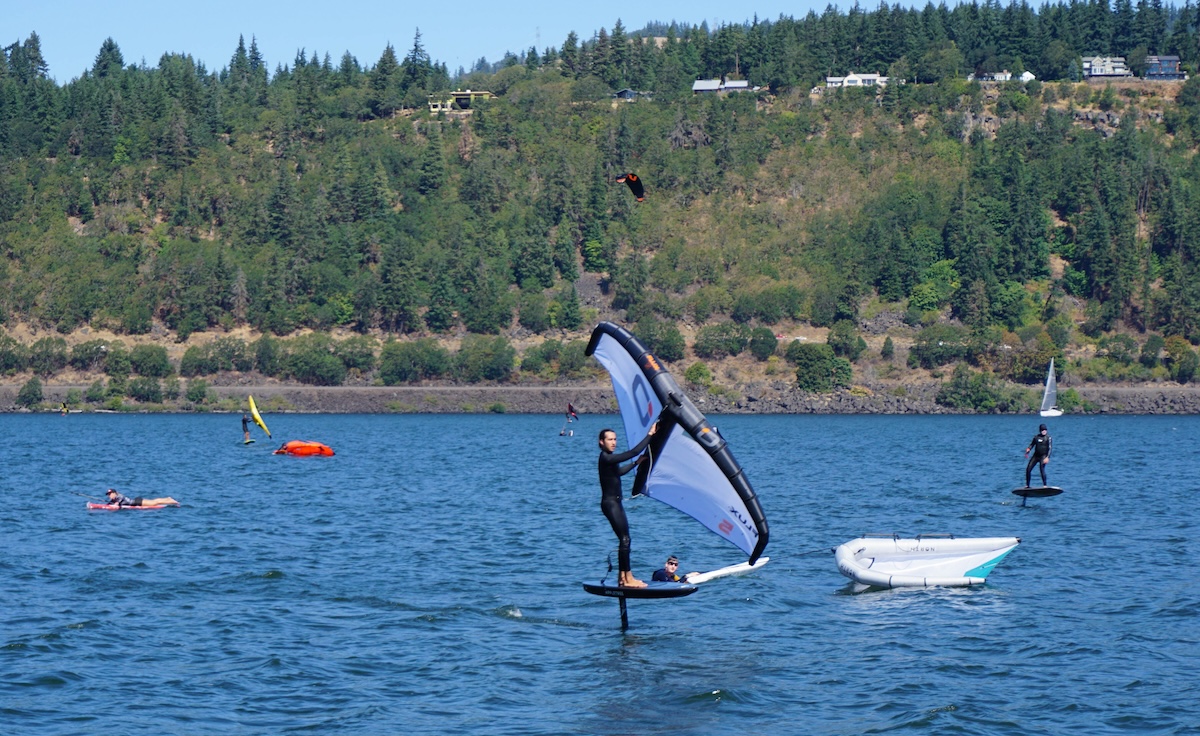 Wing Foiling at Hood River in Light Wind