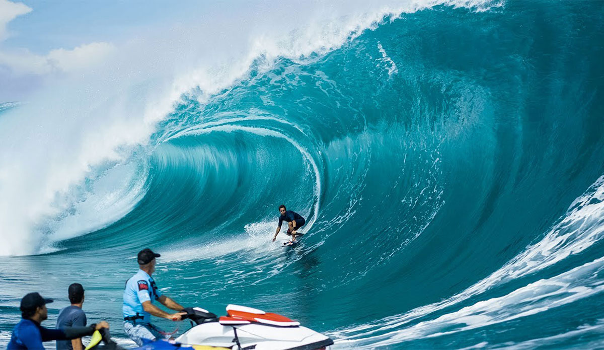 Kai Lenny surfing Teahupoo