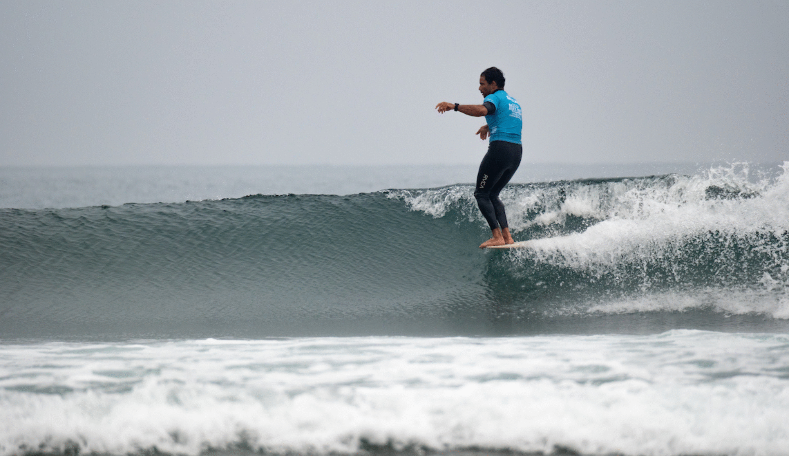 Kai Sallas of Hawaii surfs in Match 4 the Title Match at the Original Sprout Malibu Longboard Championships Presented by Tractor Beverage Company on October 9, 2023 at Malibu, California. (Photo by Keoki Saguibo/World Surf League