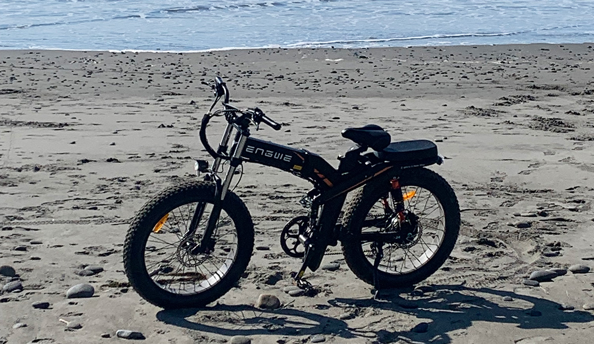 Engwe x24 fat tire electric bike on the beach