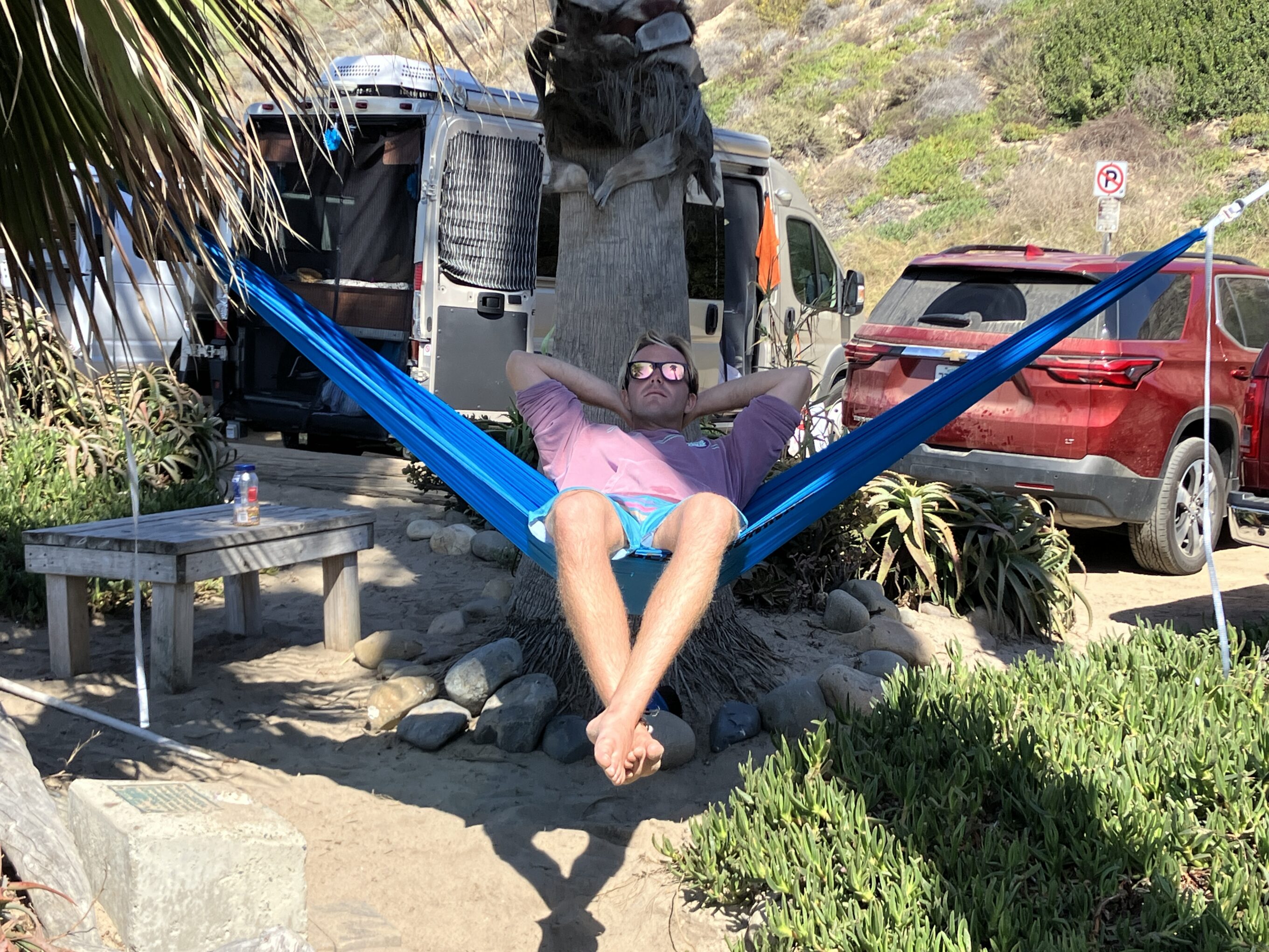 lounging in a hammock