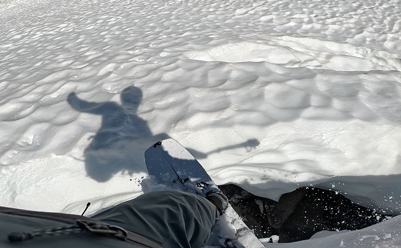 Jumping over a gap on the jones Mind Expander splitboard