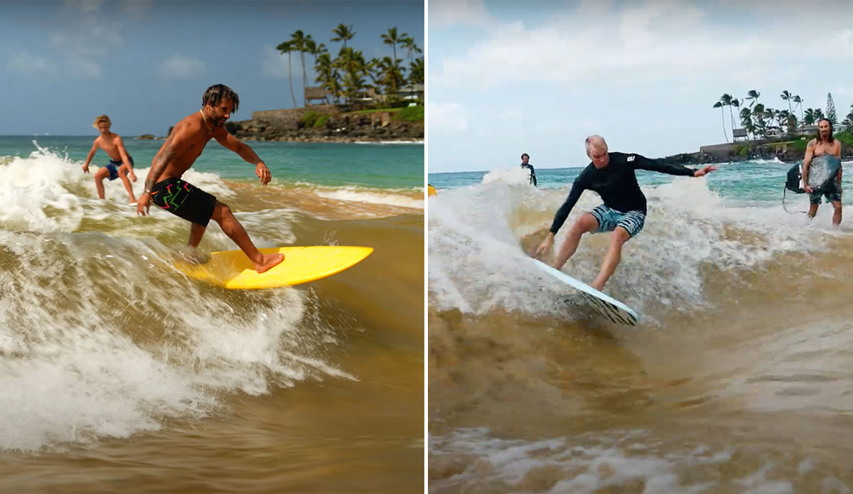 Jamie O'Brien and Italo Ferreira surfing Waimea River