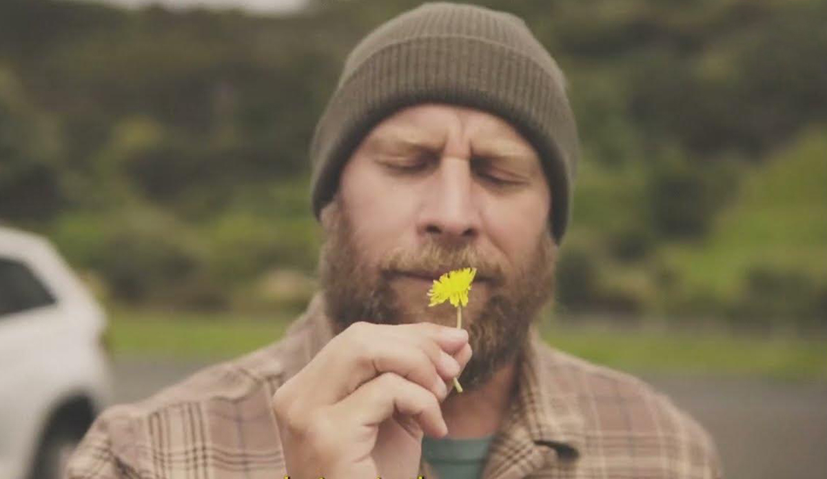 Luke Cederman parodies soulful longboarders. Photo: Raglan Surf Report // YouTube