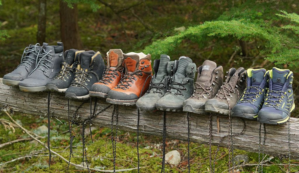 a row of hiking boots