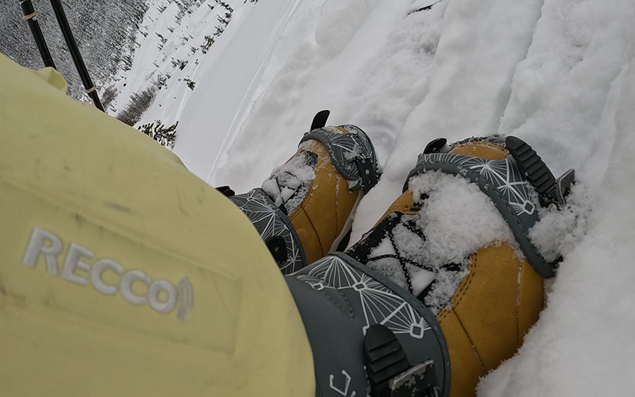 The nitro team TLS snowboard boots while in splitboarding mode