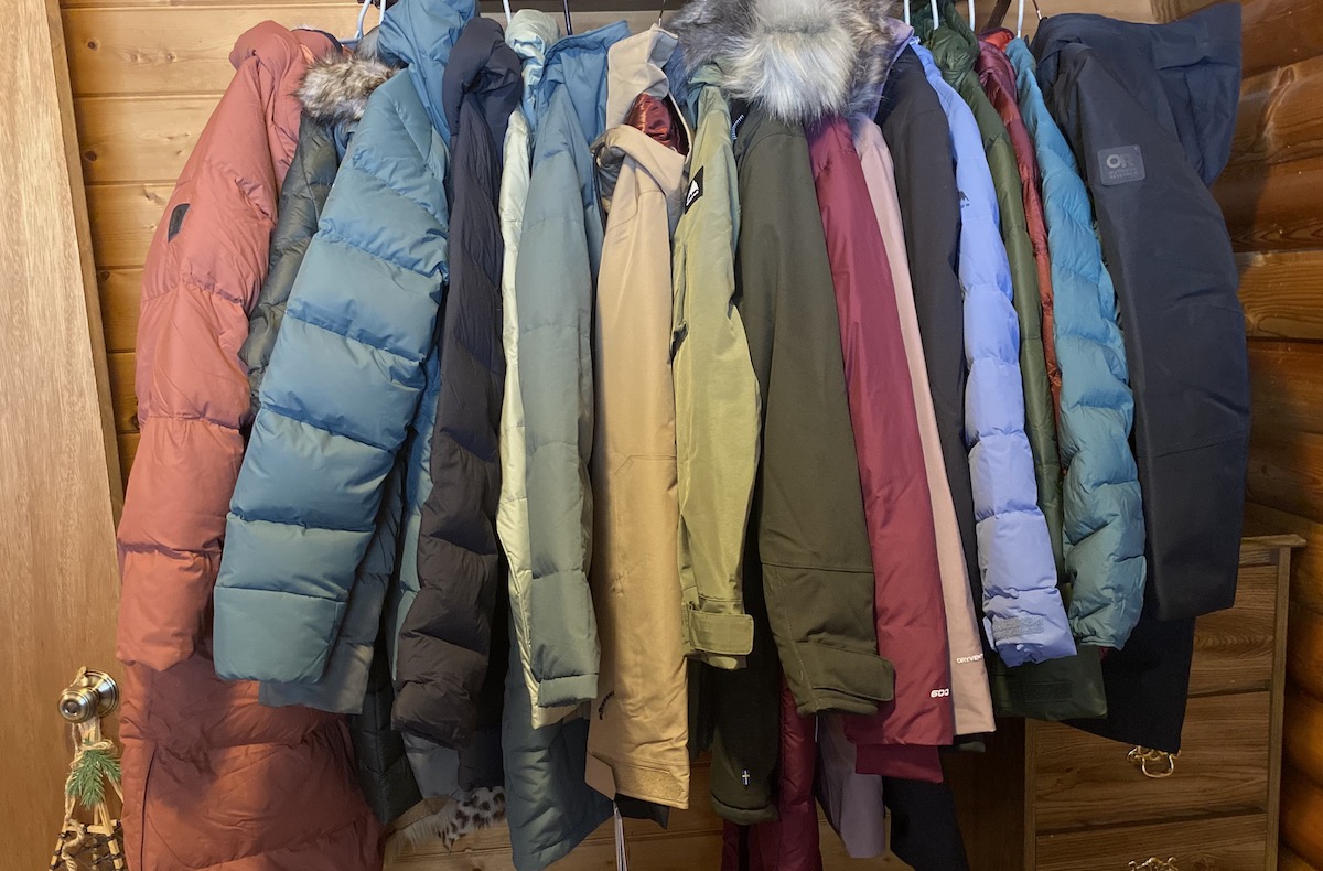Women's Winter Jackets hanging in a closet