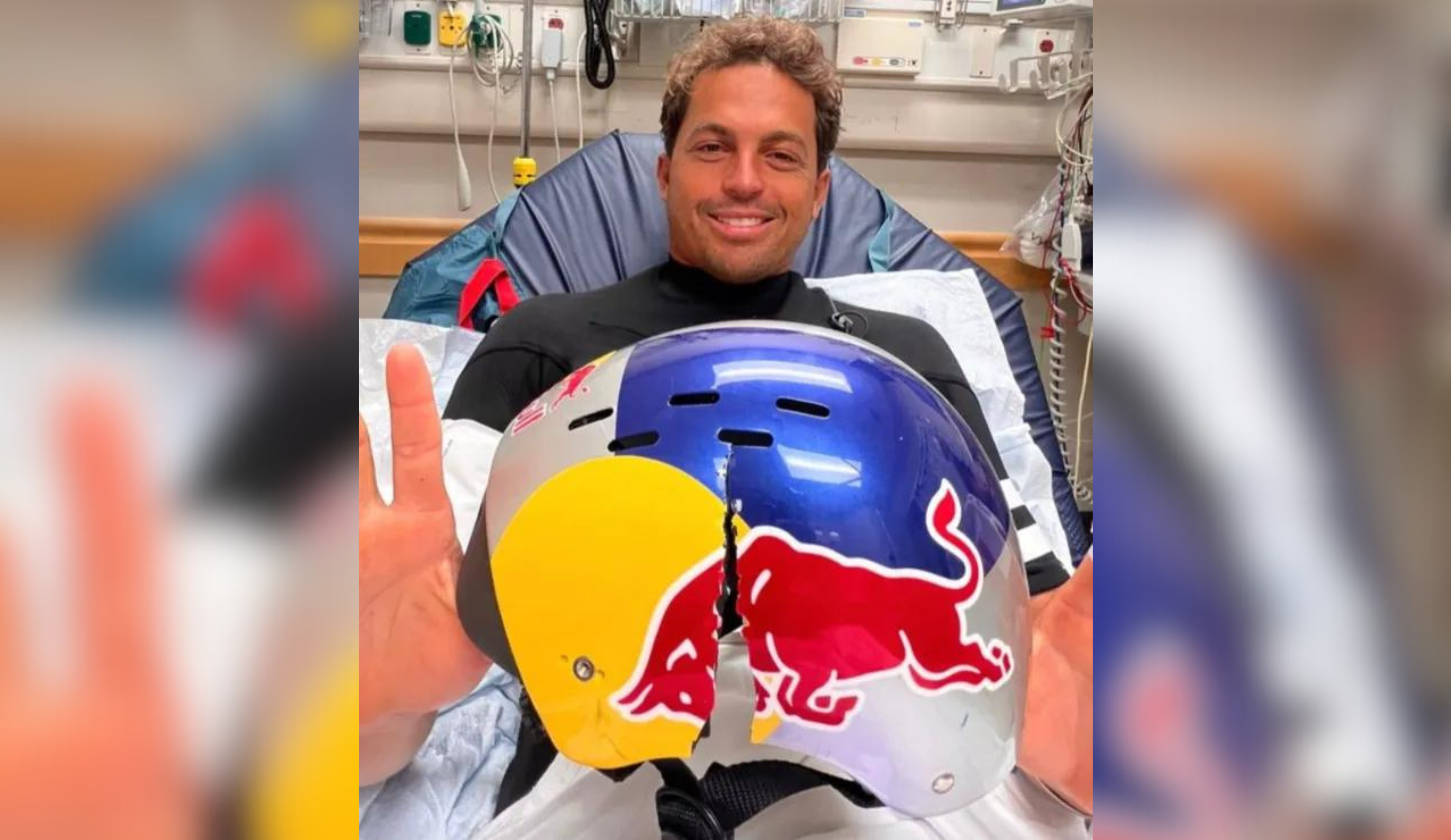 The helmet that saved Kai Lenny's life at Pipeline. Photo: IG/A New Earth Project
