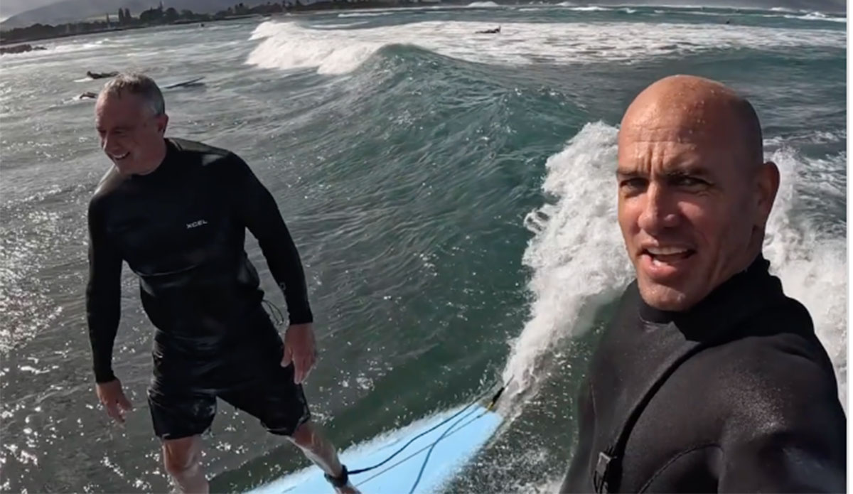 Kelly Slater and RFK Jr. surfing in Hawaii