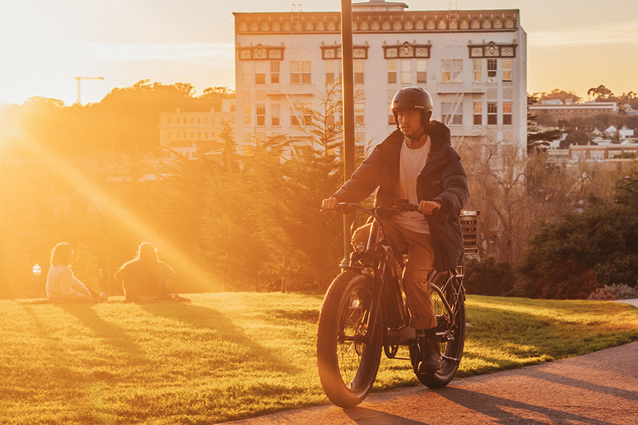 riding the heybike mars 2.0 electric bike in San Francisco