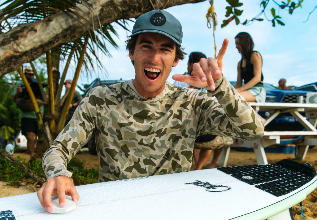 The Free Fly Ambassador wears the comfy, protective Bamboo Shade Long Sleeve and his trusty Wave 5-Panel Hat (photo/Free Fly)