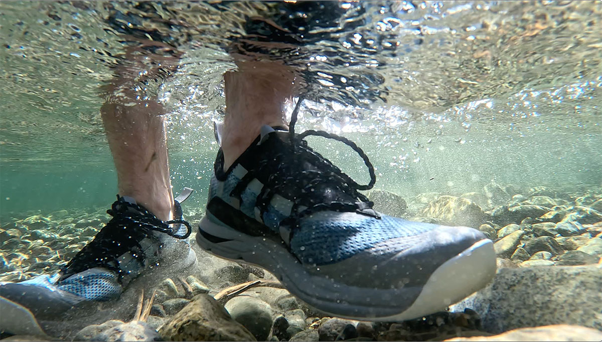 a close-up look at the Danner Rivercomber water shoes underwater