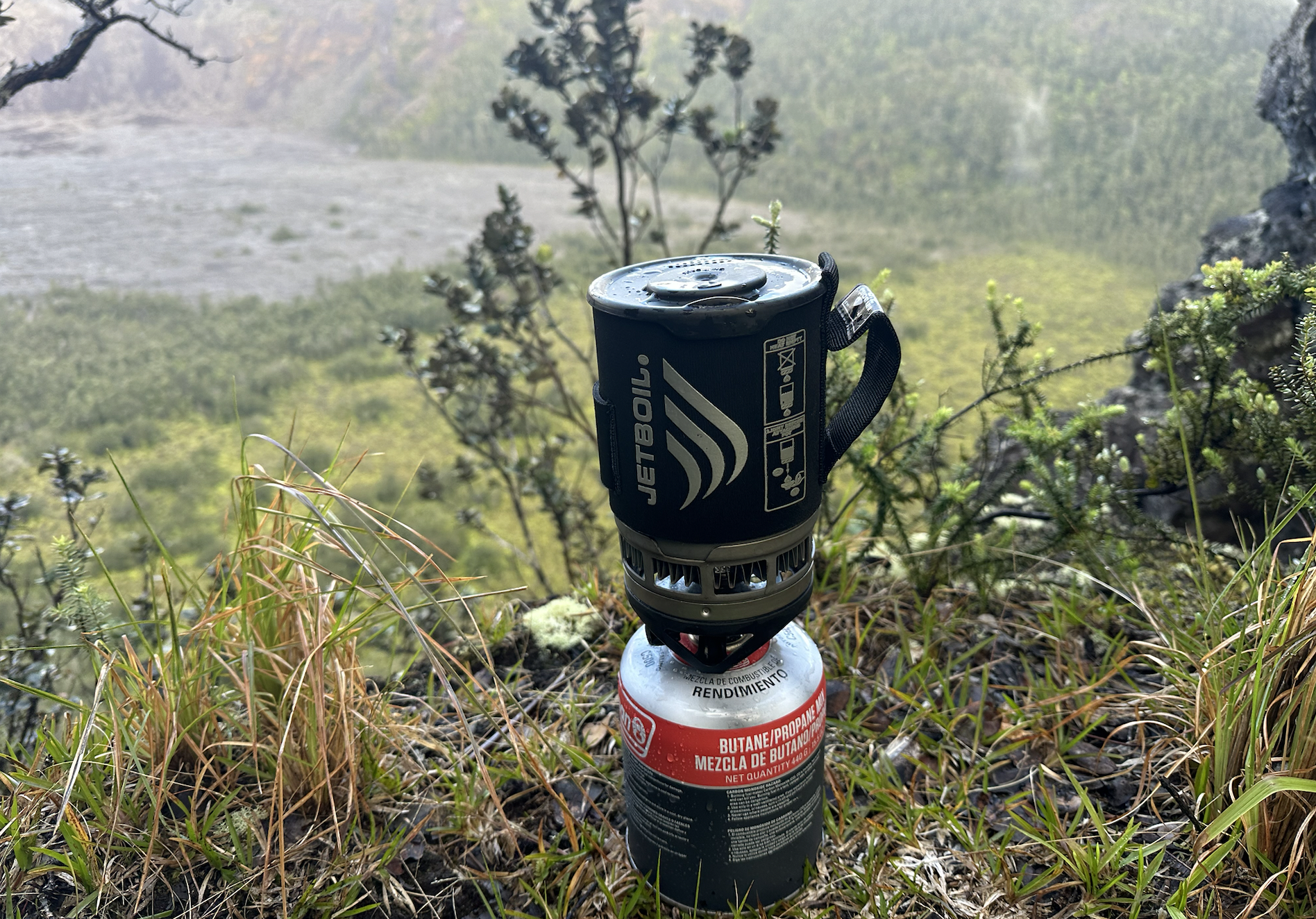 a jetboil stove in the wilderness