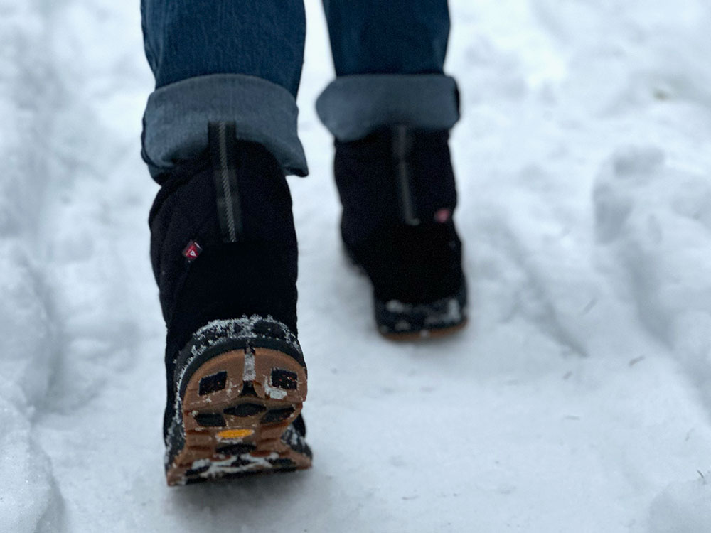 the underside of the Danner Cloud Cap boots on snow