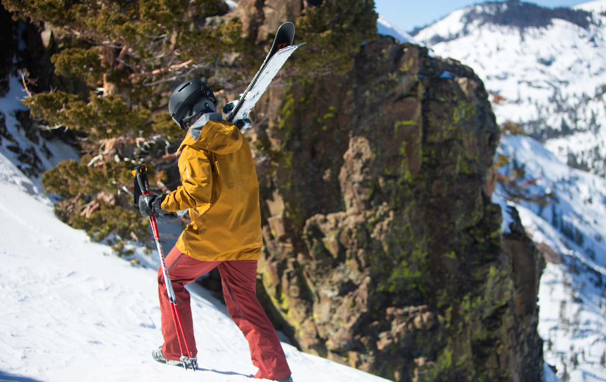 Ella hiking in the Arc'teryx Sentinel Women's Ski Bib