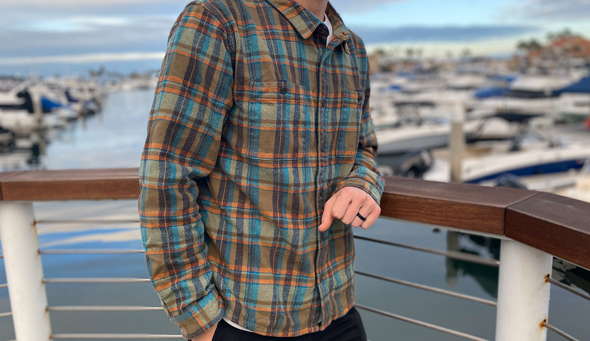  a man wearing one of the flannel shirts we tested