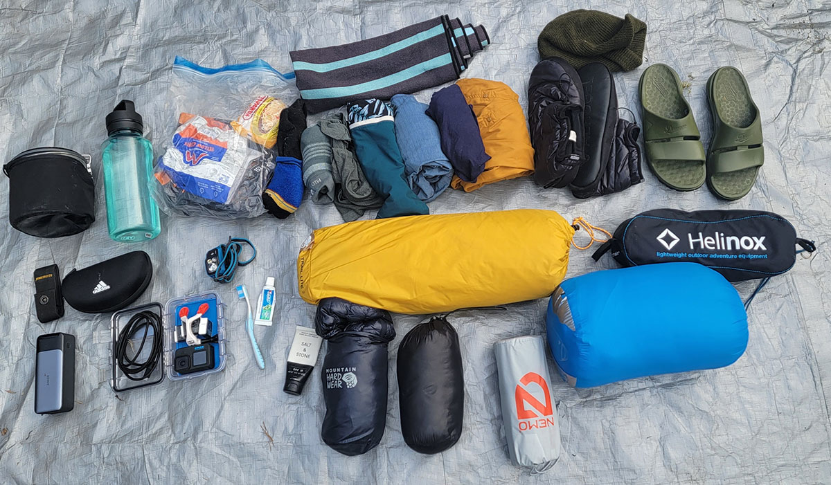 an assortment of outdoor gear that we included in our guide to the best backpacks for backpacking