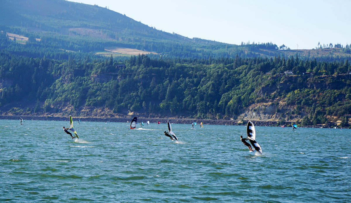 Foiling at Hood River Landscape Shot
