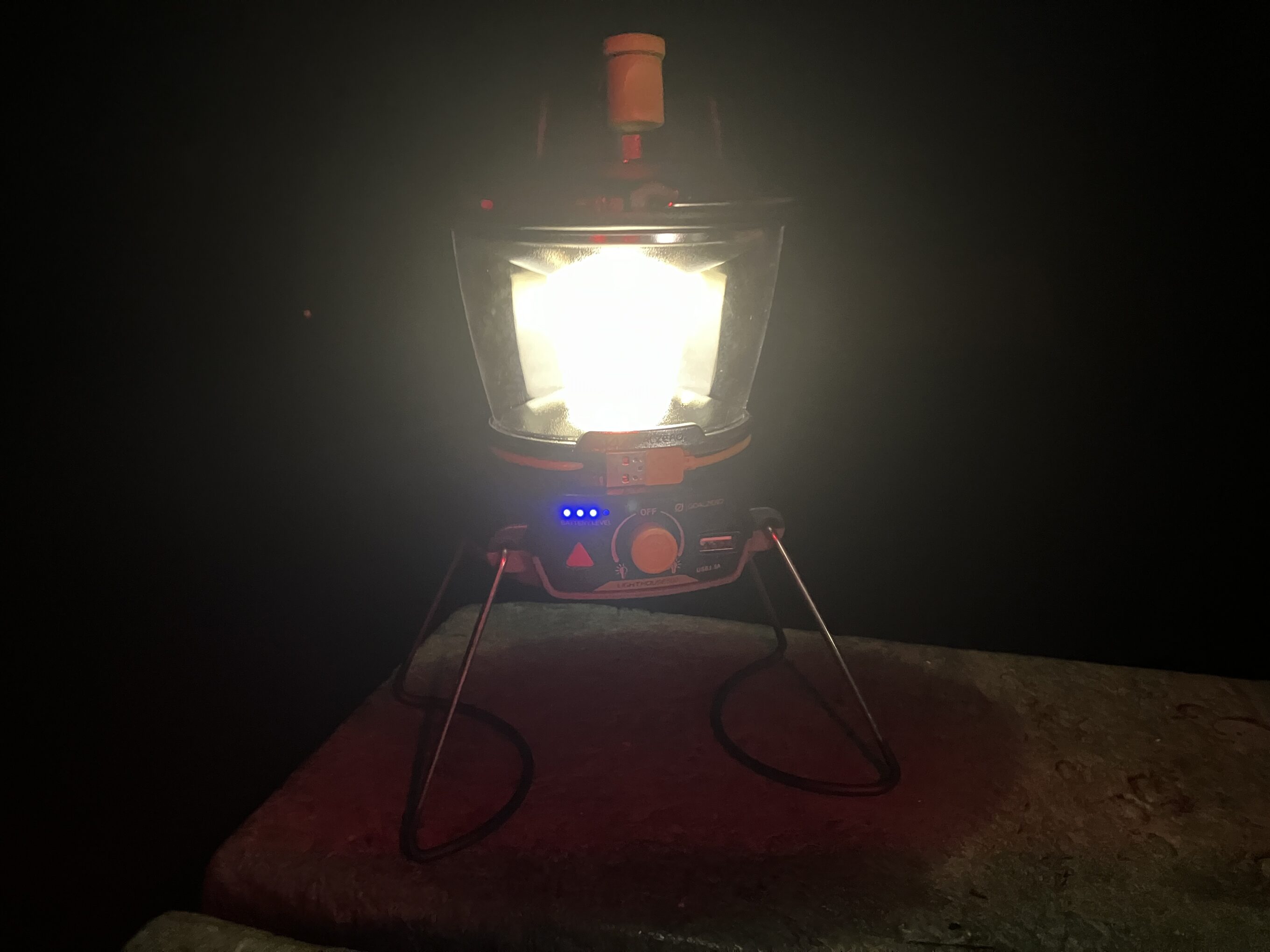 camping lanterns at night lit up