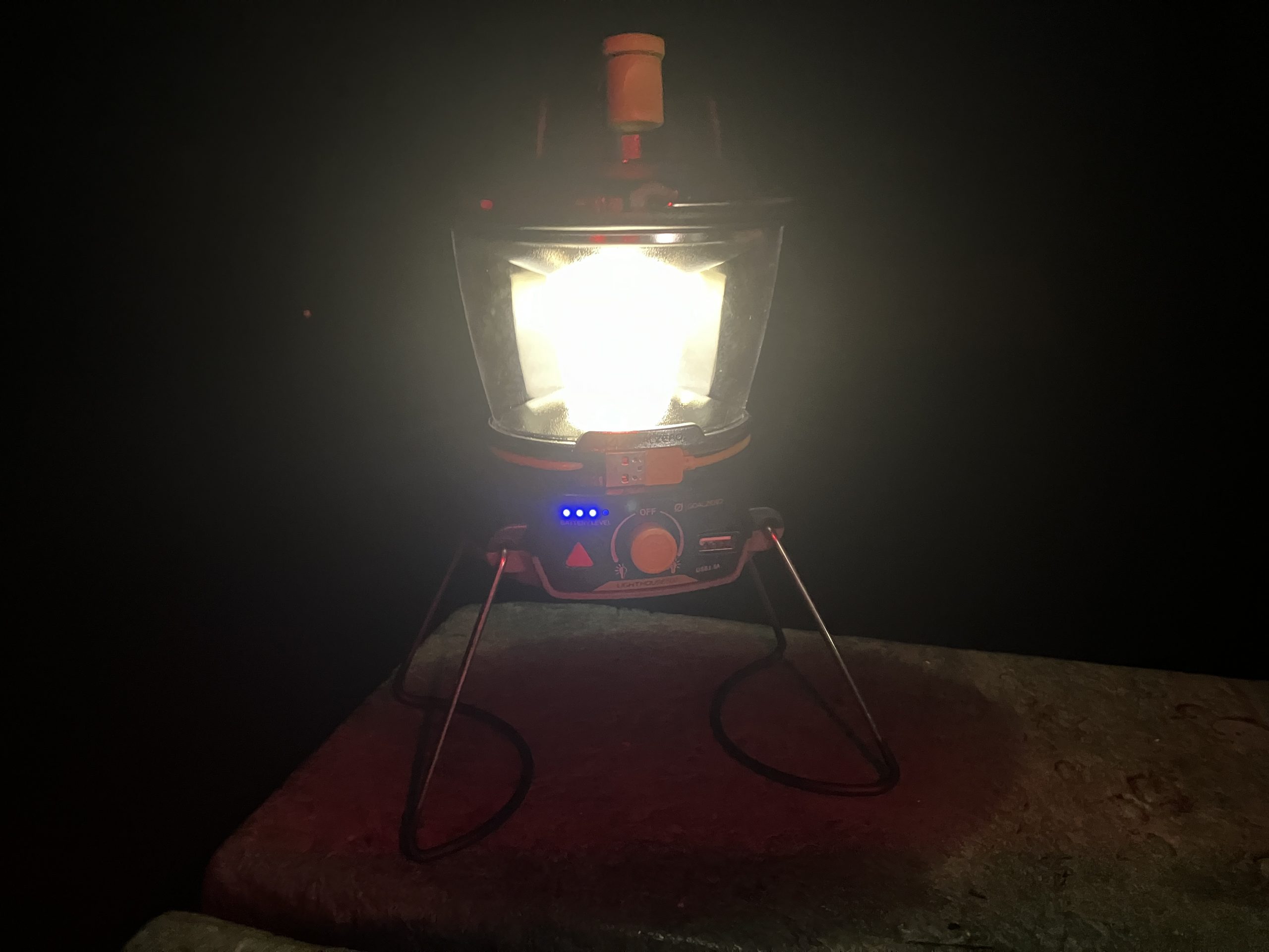 camping lanterns at night lit up