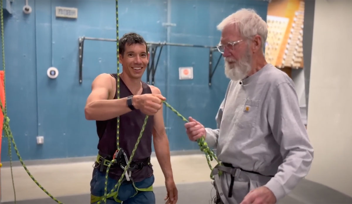 Alex Honnold and David Letterman rock climbing