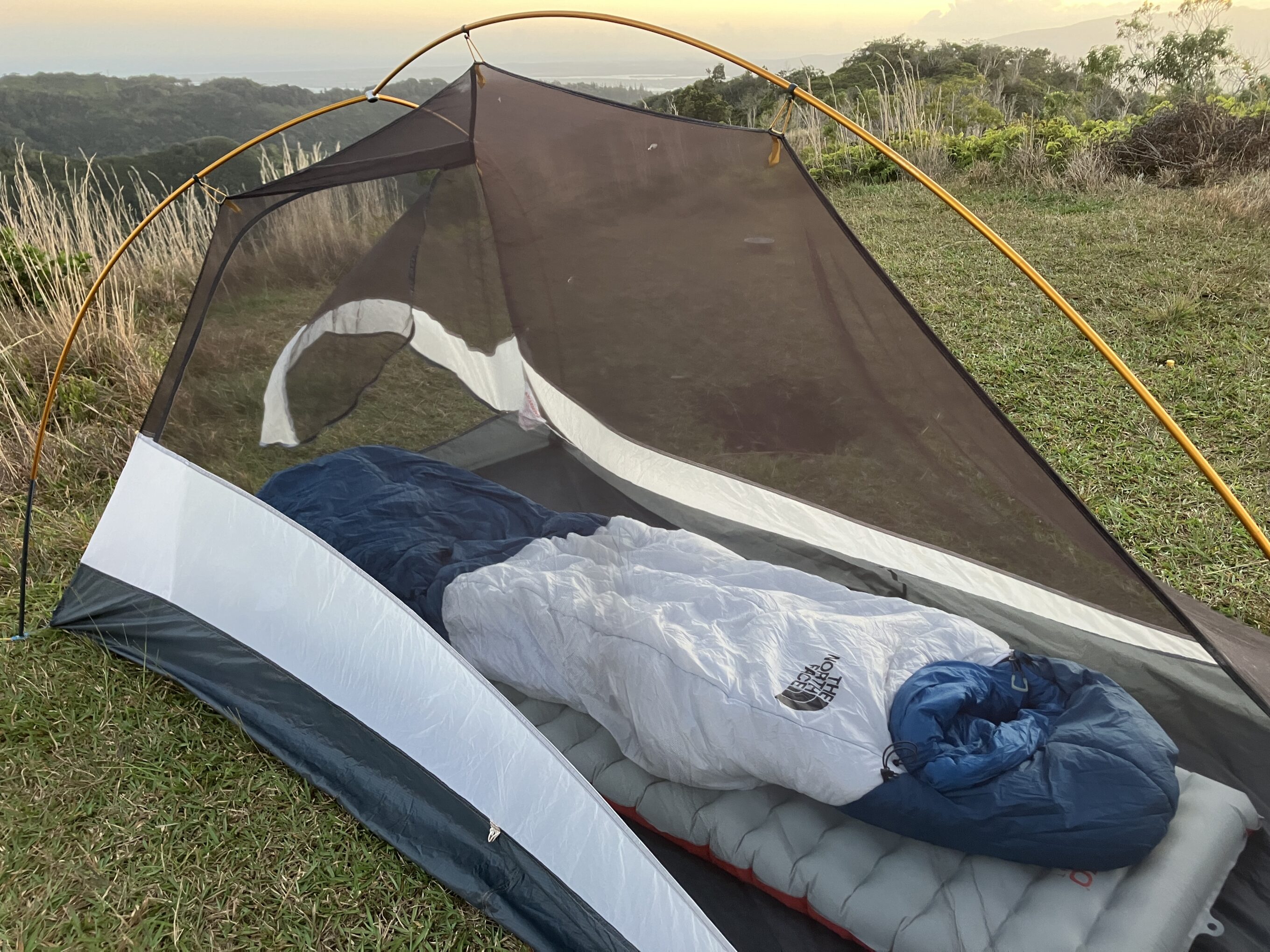 the north face cat's meow sleeping bag inside a tent
