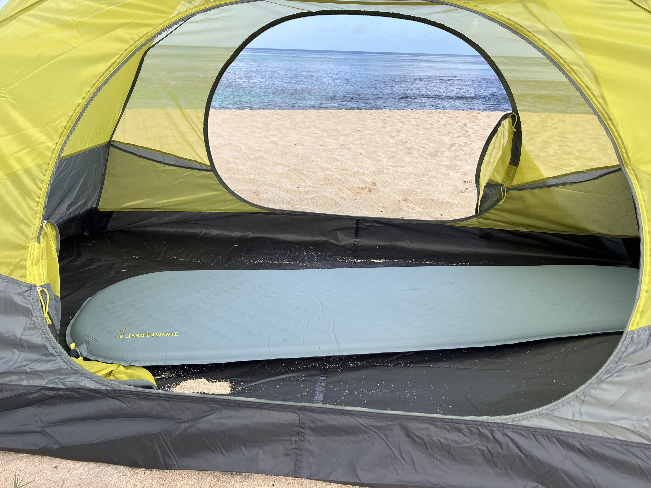 a therm-a-rest sleeping pad inside a tent