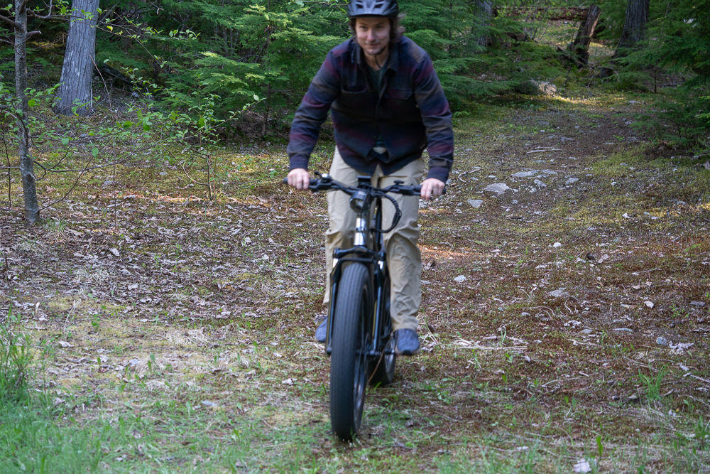 Riding downhill in the Lectric Xpeak electric bike