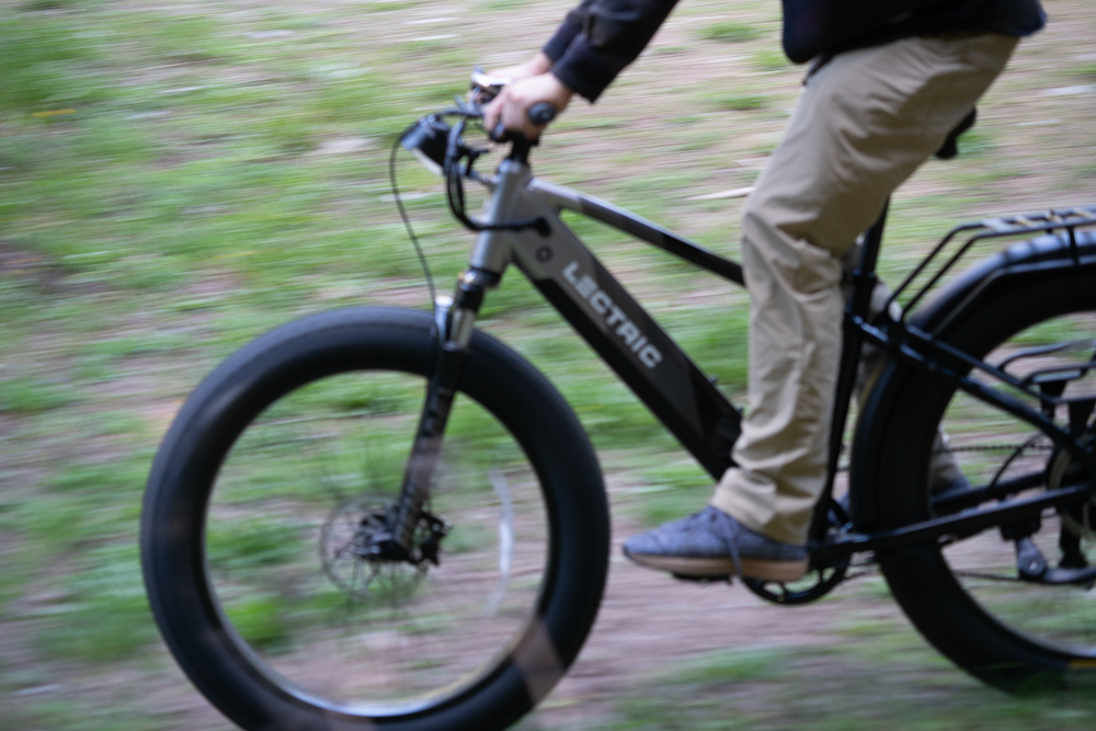 The lectric Xpeak fat tire electric bike in motion