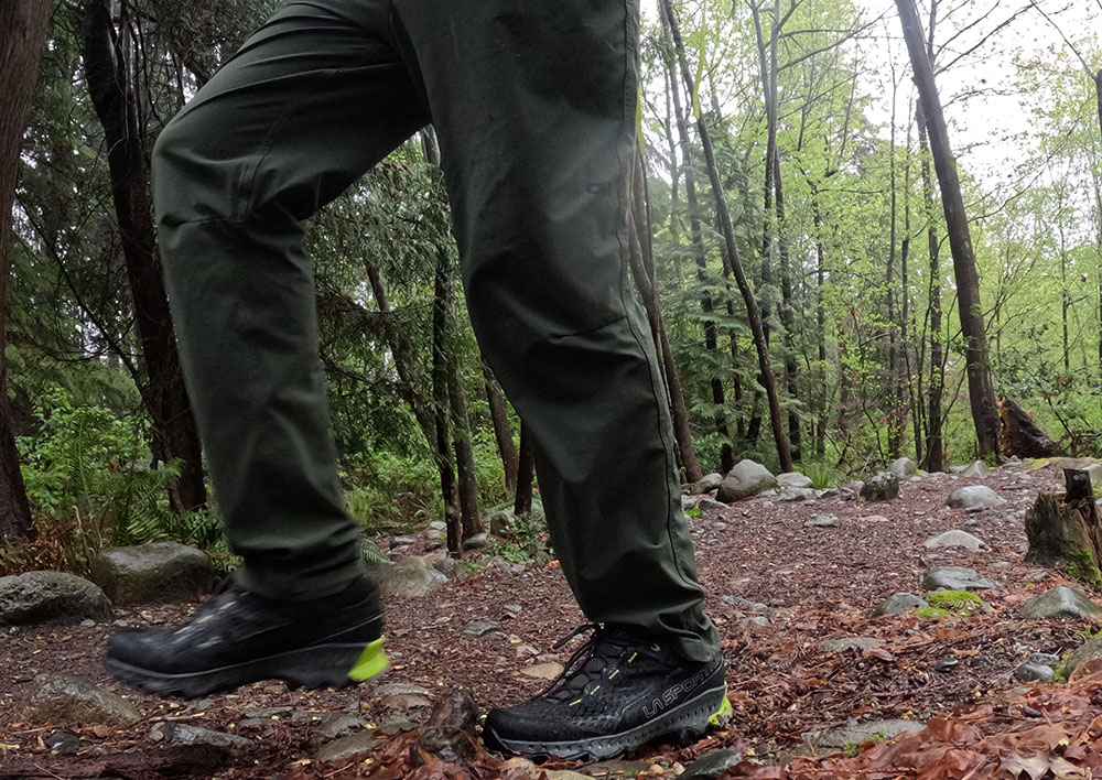 hiking in the forest with the outdoor research men's ferrosi pants
