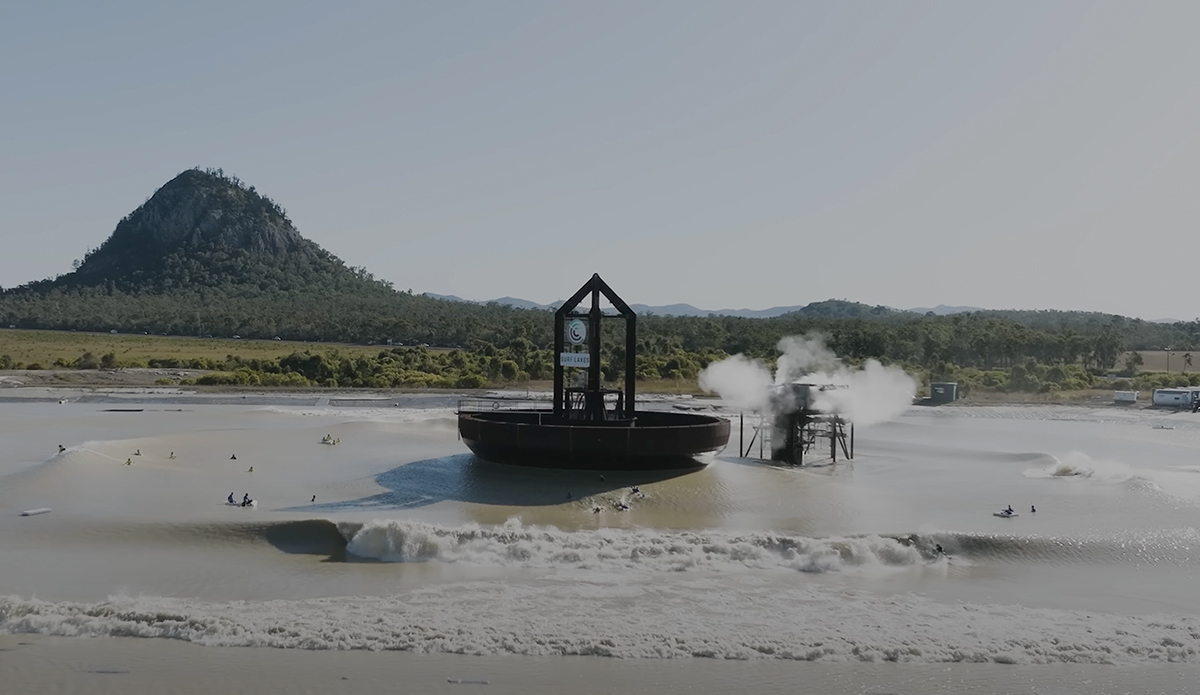 The Mad Max-looking Surf Lakes Yeppoon pool in action. Photo: Dylan Graves // YouTube