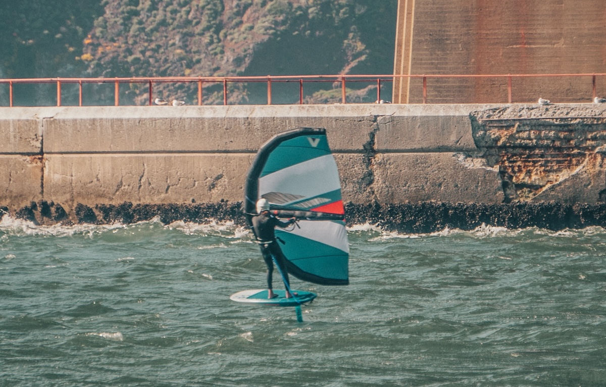 Wing Foiling under the golden gate bridge