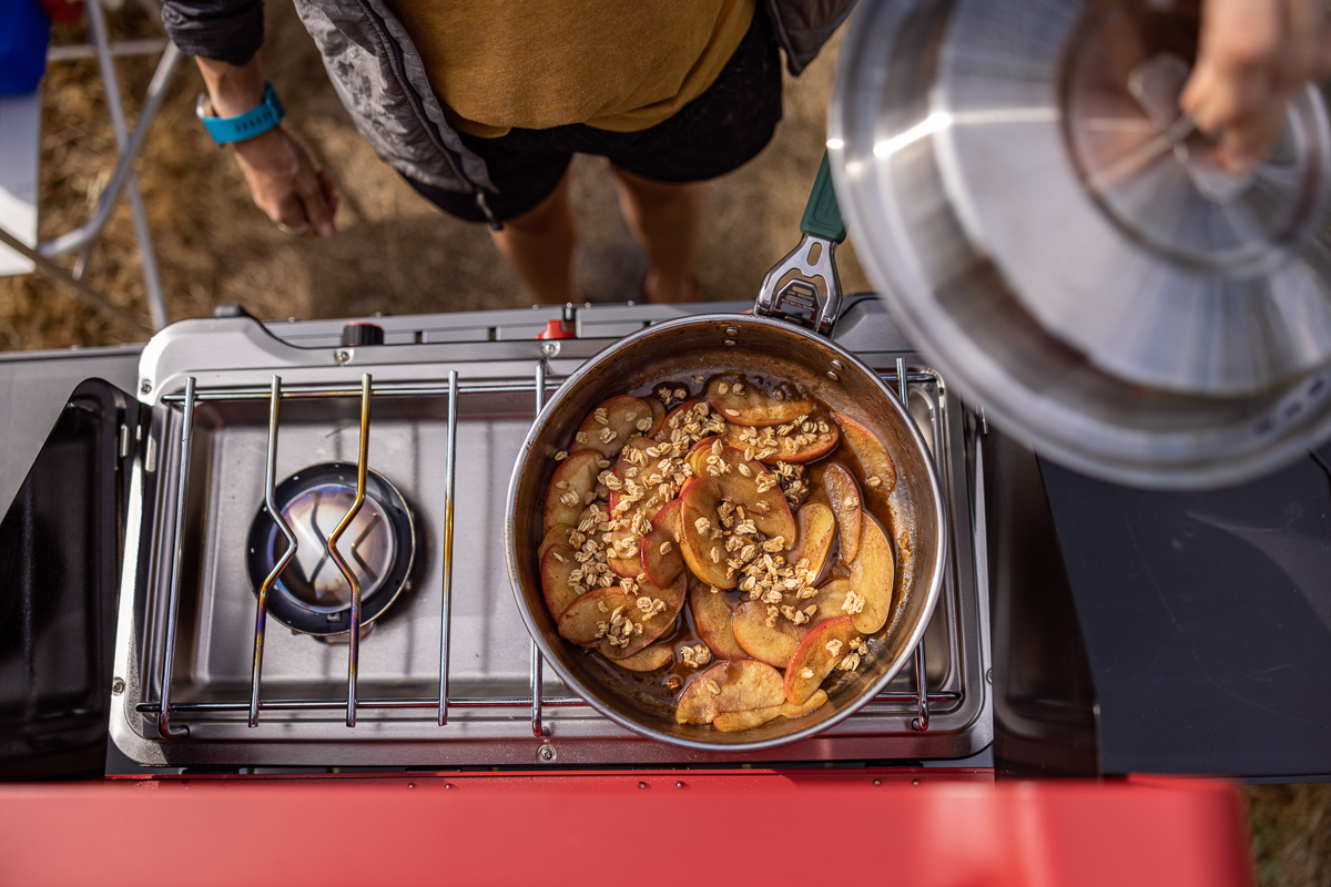 cooking apples with a camping stove