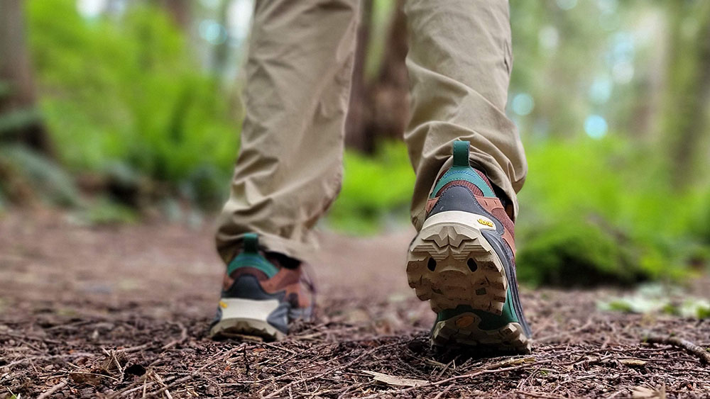 a shot of the underside of the Merrell moab speed 2 hiking shoes, showing off the vibram outsole