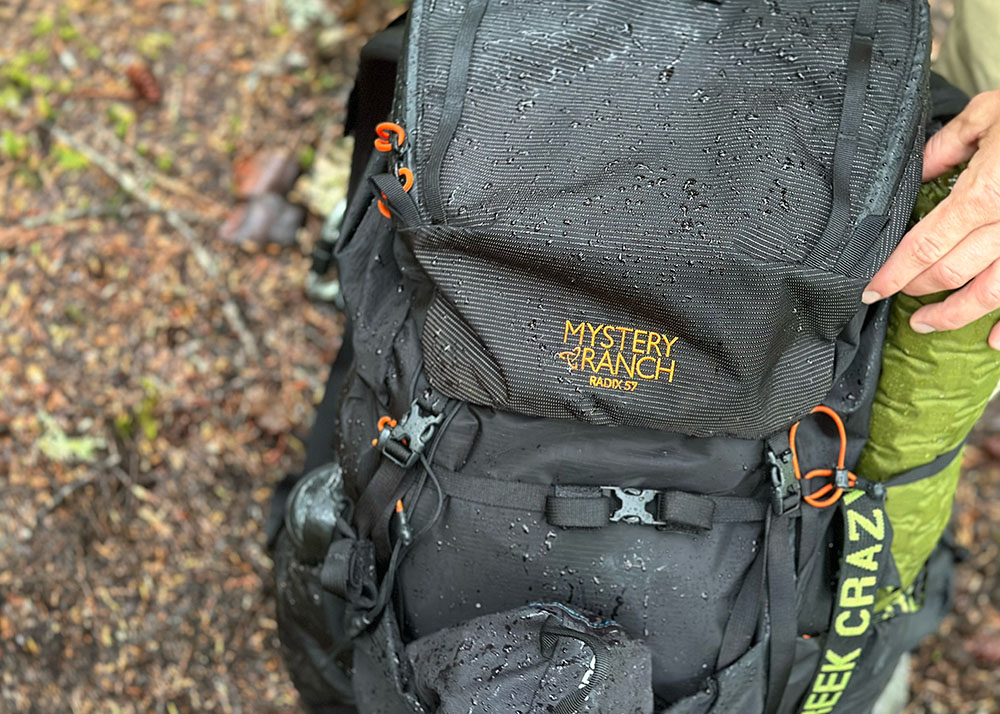 a closeup of the mystery ranch radix 57 backpack